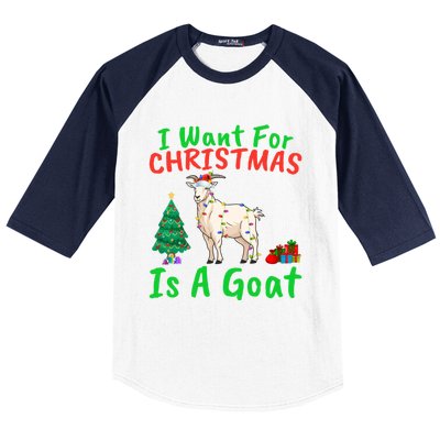 Xmas Lighting Santa Goat I Want For Christmas Is A Goat Gift Baseball Sleeve Shirt