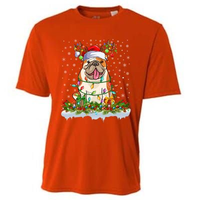 Xmas Lighting Santa American Bulldog Christmas Cool Gift Cooling Performance Crew T-Shirt