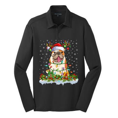 Xmas Lighting Santa American Bulldog Christmas Cool Gift Silk Touch Performance Long Sleeve Polo