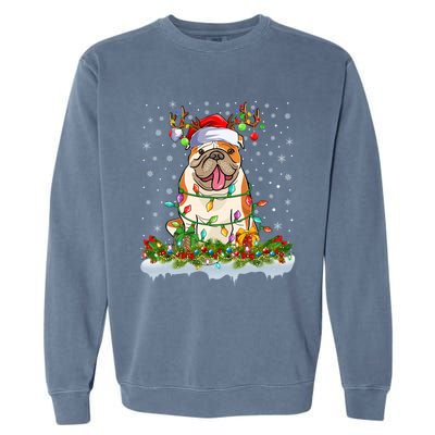 Xmas Lighting Santa American Bulldog Christmas Cool Gift Garment-Dyed Sweatshirt