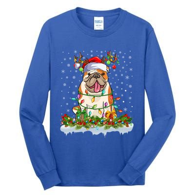 Xmas Lighting Santa American Bulldog Christmas Cool Gift Tall Long Sleeve T-Shirt