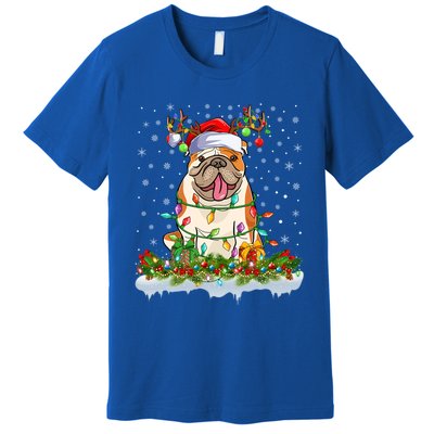 Xmas Lighting Santa American Bulldog Christmas Cool Gift Premium T-Shirt