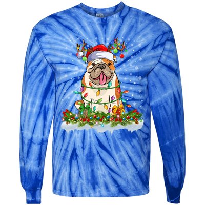 Xmas Lighting Santa American Bulldog Christmas Cool Gift Tie-Dye Long Sleeve Shirt