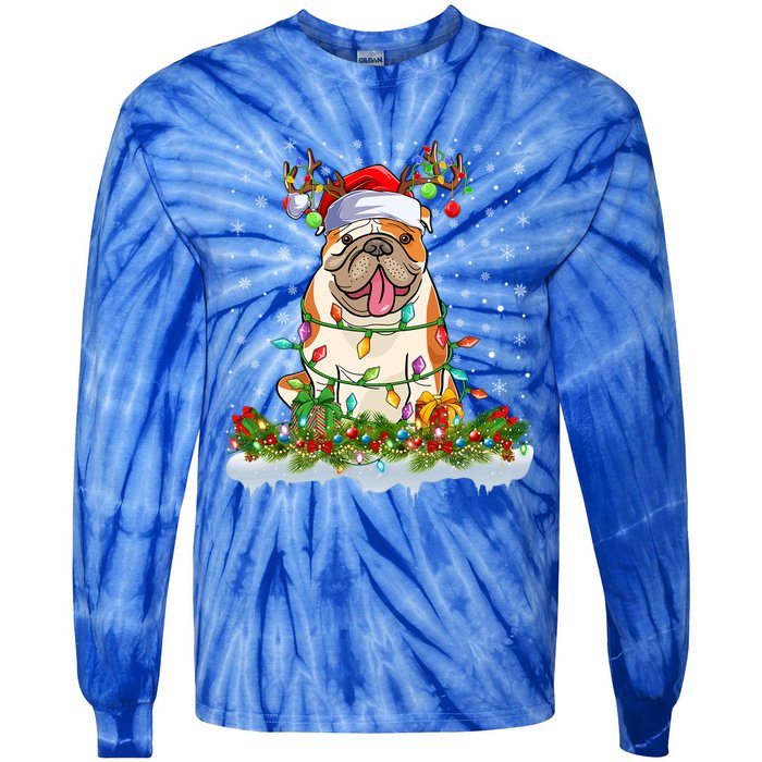 Xmas Lighting Santa American Bulldog Christmas Cool Gift Tie-Dye Long Sleeve Shirt