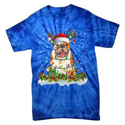 Xmas Lighting Santa American Bulldog Christmas Cool Gift Tie-Dye T-Shirt