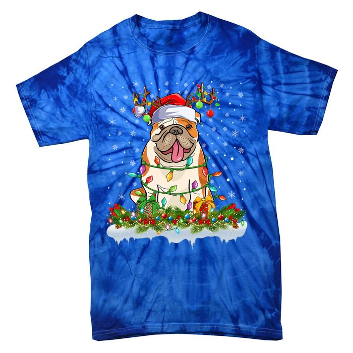 Xmas Lighting Santa American Bulldog Christmas Cool Gift Tie-Dye T-Shirt