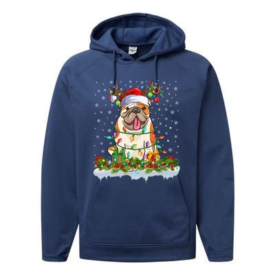 Xmas Lighting Santa American Bulldog Christmas Cool Gift Performance Fleece Hoodie