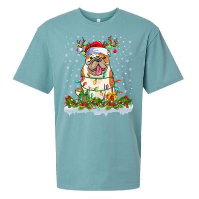 Xmas Lighting Santa American Bulldog Christmas Cool Gift Sueded Cloud Jersey T-Shirt