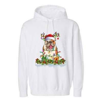 Xmas Lighting Santa American Bulldog Christmas Cool Gift Garment-Dyed Fleece Hoodie