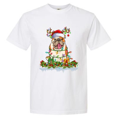 Xmas Lighting Santa American Bulldog Christmas Cool Gift Garment-Dyed Heavyweight T-Shirt