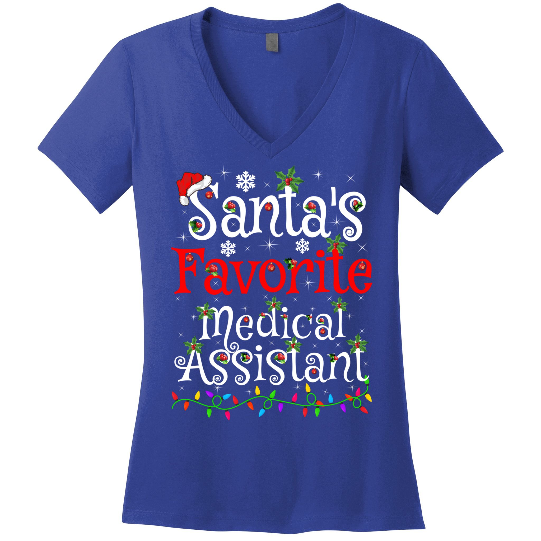 Xmas Lighting SantaS Favorite Medical Assistant Christmas Gift Women's V-Neck T-Shirt
