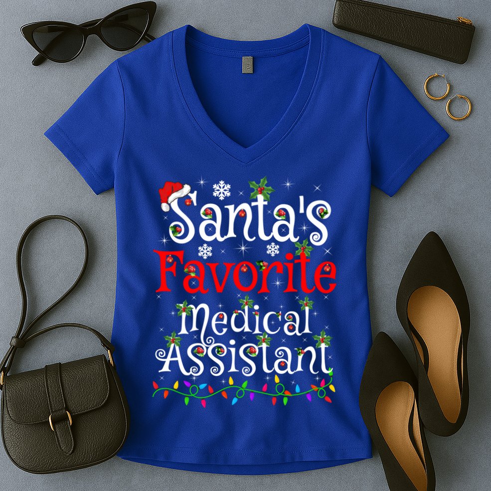 Xmas Lighting SantaS Favorite Medical Assistant Christmas Gift Women's V-Neck T-Shirt