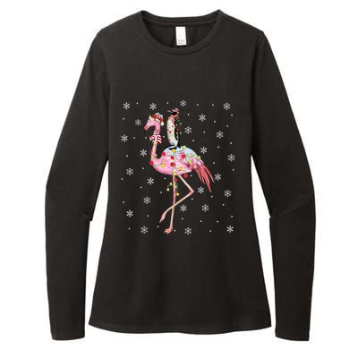 Xmas Lighting Santa Hat Flamingo Riding Penguin Christmas Cute Gift Womens CVC Long Sleeve Shirt