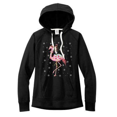 Xmas Lighting Santa Hat Flamingo Riding Penguin Christmas Cute Gift Women's Fleece Hoodie