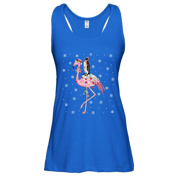 Xmas Lighting Santa Hat Flamingo Riding Penguin Christmas Cute Gift Ladies Essential Flowy Tank