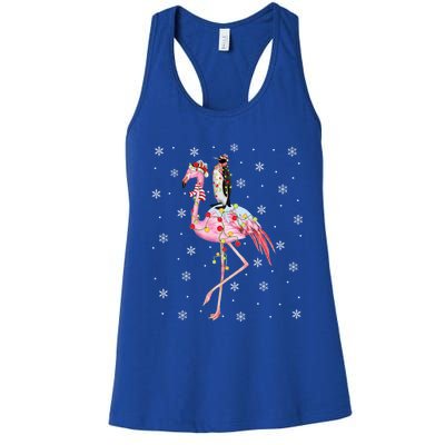 Xmas Lighting Santa Hat Flamingo Riding Penguin Christmas Cute Gift Women's Racerback Tank