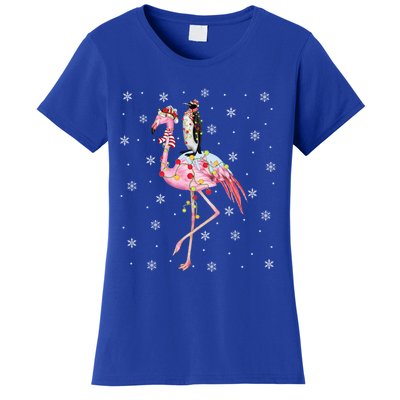 Xmas Lighting Santa Hat Flamingo Riding Penguin Christmas Cute Gift Women's T-Shirt