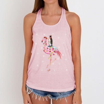 Xmas Lighting Santa Hat Flamingo Riding Penguin Christmas Cute Gift Women's Knotted Racerback Tank