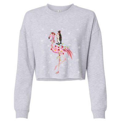 Xmas Lighting Santa Hat Flamingo Riding Penguin Christmas Cute Gift Cropped Pullover Crew