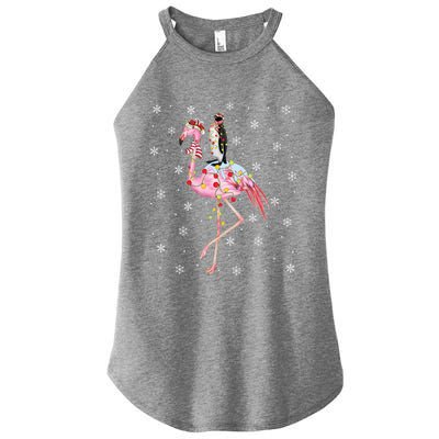 Xmas Lighting Santa Hat Flamingo Riding Penguin Christmas Cute Gift Women's Perfect Tri Rocker Tank