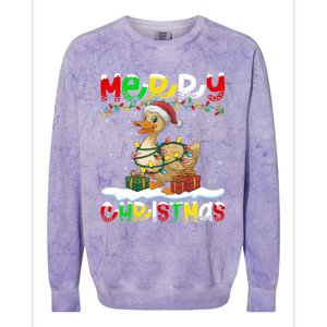 Xmas Lighting Santa Hat Duck Bird Merry Christmas Gift Colorblast Crewneck Sweatshirt