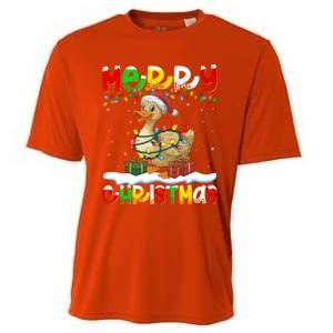 Xmas Lighting Santa Hat Duck Bird Merry Christmas Gift Cooling Performance Crew T-Shirt