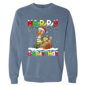 Xmas Lighting Santa Hat Duck Bird Merry Christmas Gift Garment-Dyed Sweatshirt