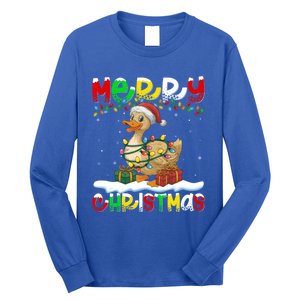 Xmas Lighting Santa Hat Duck Bird Merry Christmas Gift Long Sleeve Shirt