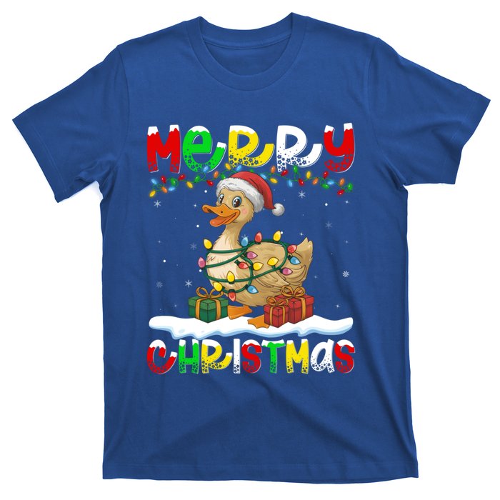 Xmas Lighting Santa Hat Duck Bird Merry Christmas Gift T-Shirt