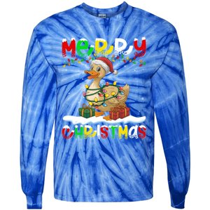 Xmas Lighting Santa Hat Duck Bird Merry Christmas Gift Tie-Dye Long Sleeve Shirt