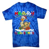 Xmas Lighting Santa Hat Duck Bird Merry Christmas Gift Tie-Dye T-Shirt