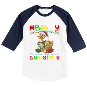 Xmas Lighting Santa Hat Duck Bird Merry Christmas Gift Baseball Sleeve Shirt