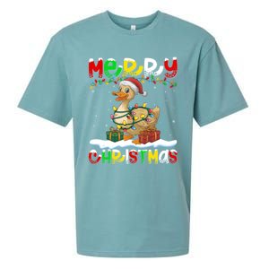 Xmas Lighting Santa Hat Duck Bird Merry Christmas Gift Sueded Cloud Jersey T-Shirt