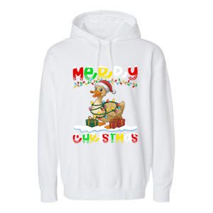 Xmas Lighting Santa Hat Duck Bird Merry Christmas Gift Garment-Dyed Fleece Hoodie