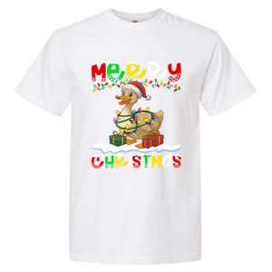 Xmas Lighting Santa Hat Duck Bird Merry Christmas Gift Garment-Dyed Heavyweight T-Shirt