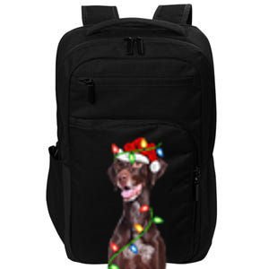 Xmas Lights Santa Hat Pointing Dog Christmas Impact Tech Backpack