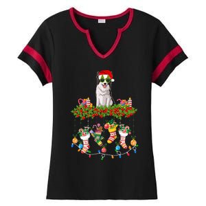 Xmas Light Santa Hat With Xmas Sock Border Collie Dog Lovers Gift Ladies Halftime Notch Neck Tee