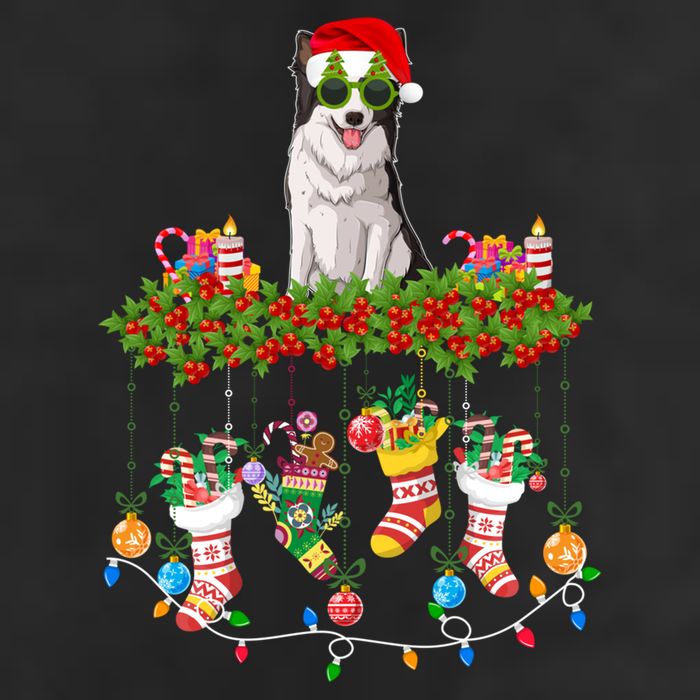 Xmas Light Santa Hat With Xmas Sock Border Collie Dog Lovers Gift Adult Drive Performance Visor