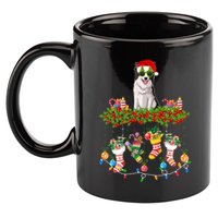 Xmas Light Santa Hat With Xmas Sock Border Collie Dog Lovers Gift 11oz C Handle Ceramic Mug