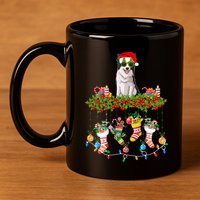 Xmas Light Santa Hat With Xmas Sock Border Collie Dog Lovers Gift 11oz C Handle Ceramic Mug