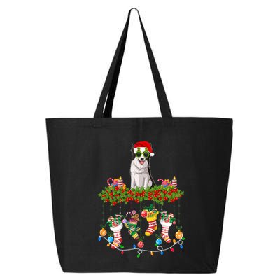 Xmas Light Santa Hat With Xmas Sock Border Collie Dog Lovers Gift 25L Jumbo Tote