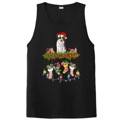 Xmas Light Santa Hat With Xmas Sock Border Collie Dog Lovers Gift PosiCharge Competitor Tank