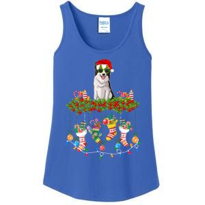 Xmas Light Santa Hat With Xmas Sock Border Collie Dog Lovers Gift Ladies Essential Tank