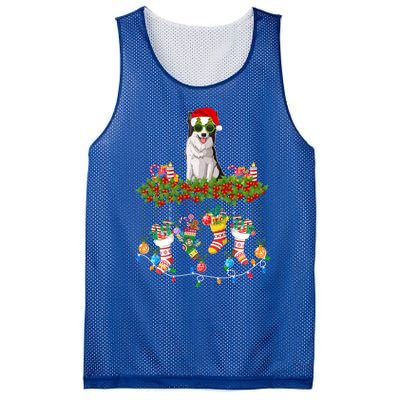 Xmas Light Santa Hat With Xmas Sock Border Collie Dog Lovers Gift Mesh Reversible Basketball Jersey Tank