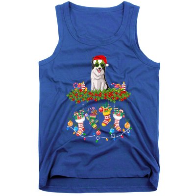 Xmas Light Santa Hat With Xmas Sock Border Collie Dog Lovers Gift Tank Top