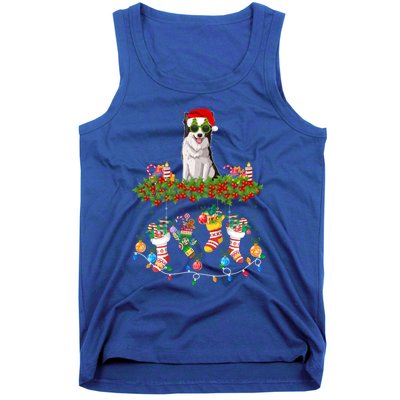 Xmas Light Santa Hat With Xmas Sock Border Collie Dog Lovers Gift Tank Top