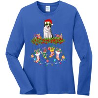 Xmas Light Santa Hat With Xmas Sock Border Collie Dog Lovers Gift Ladies Long Sleeve Shirt