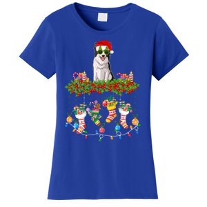 Xmas Light Santa Hat With Xmas Sock Border Collie Dog Lovers Gift Women's T-Shirt