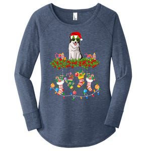 Xmas Light Santa Hat With Xmas Sock Border Collie Dog Lovers Gift Women's Perfect Tri Tunic Long Sleeve Shirt