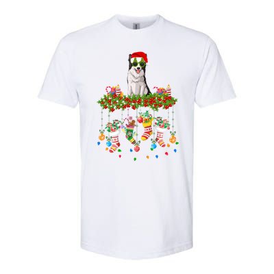 Xmas Light Santa Hat With Xmas Sock Border Collie Dog Lovers Gift Softstyle CVC T-Shirt